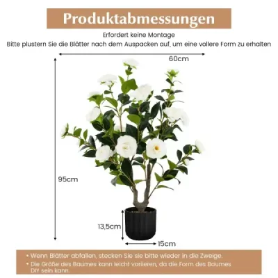 Umelý stromček Camellia 95 cm Umelá kvetinová rastlina Umelý stromček v cementovom kvetináči biely