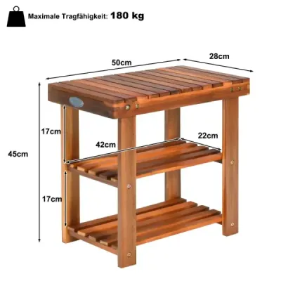 Regál na topánky s lavicou a 2 policami Drevená skrinka na topánky Regál na topánky 50 x 28 x 45 cm