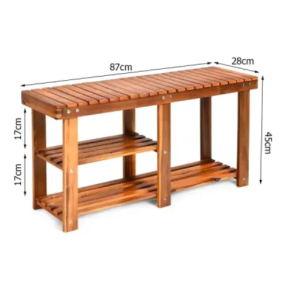 Regál na topánky s lavicou a 2 policami Drevená skrinka na topánky Regál na topánky 87 x 28 x 45 cm