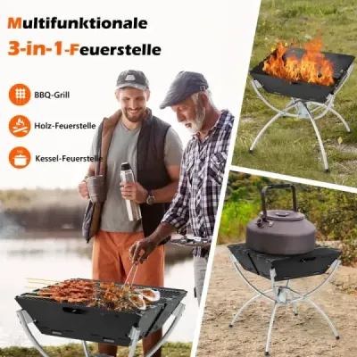 3 v 1 ohnisko s grilovacími roštami z nehrdzavejúcej ocele a taškou na prenášanie a rukavicami Camping barbecue