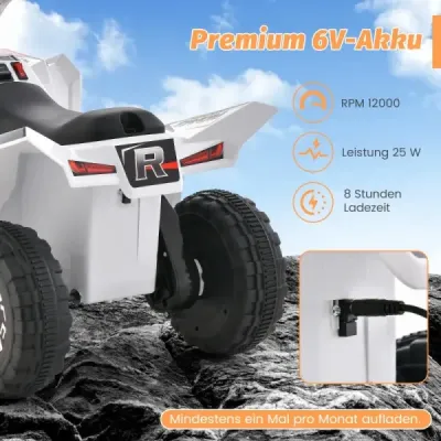 6V detská elektrická štvorkolka s prepínačom vpred/vzad Detská štvorkolka Mini Electric Quad White