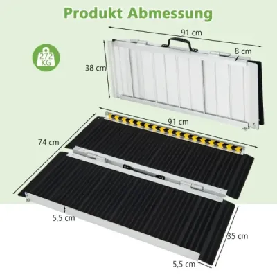 91 x 74 cm rampa pre invalidné vozíky Prenosná a protišmyková skladacia rampa s nosnosťou do 272 kg Hliník