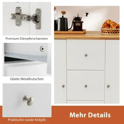 Costway Küchenschrank Holz Kücheninsel mit 5 versteckten Rollen Küchenwagen mit Arbeitsplatte 127 x 46 x 91,5 cm Weiß