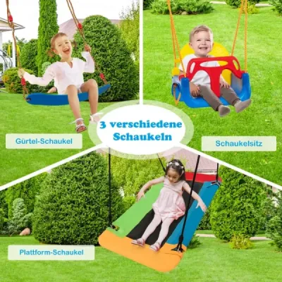 Costway Schaukelgestell mit Nestschaukel elastischer Kinderschaukel & Babyschaukel 350 x 182 x 195 cm Gelb + Blau