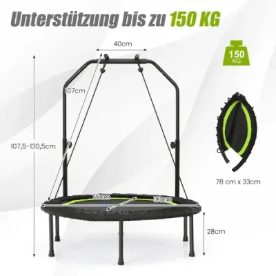 ?101 cm mini trampolína s výškovo nastaviteľnou rukoväťou a 2 odporovými pásmi Zelená