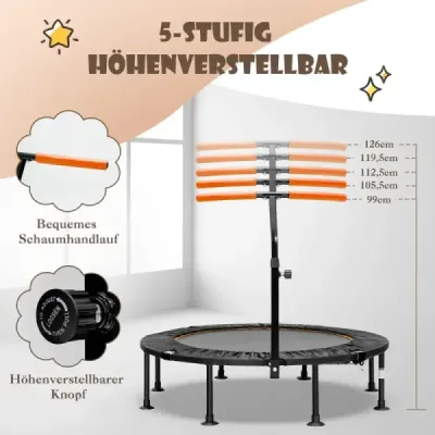 ?117cm skladacia mini trampolína s nastaviteľnou výškou rukoväte Detská trampolína Orange