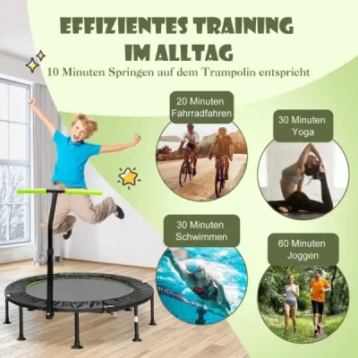 ?110cm Skladacia mini trampolína s nastaviteľnou výškou rukoväte Detská trampolína zelená