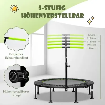 ?110cm Skladacia mini trampolína s nastaviteľnou výškou rukoväte Detská trampolína zelená