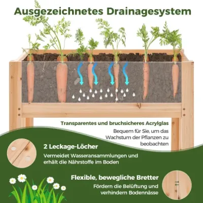 130 L vyvýšený záhon s drenážnymi otvormi a priehľadnými akrylovými panelmi Vyvýšený záhon 100 x 59 x 77 cm