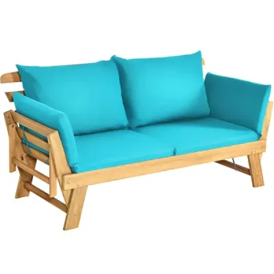 Costway Schlafsofa für die Terrasse Tagesbett aus Akazienholz 198 x 75 x 75 cm Türkis