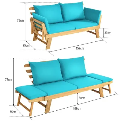 Costway Schlafsofa für die Terrasse Tagesbett aus Akazienholz 198 x 75 x 75 cm Türkis