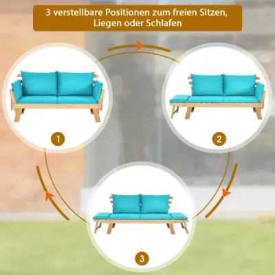 Costway Schlafsofa für die Terrasse Tagesbett aus Akazienholz 198 x 75 x 75 cm Türkis