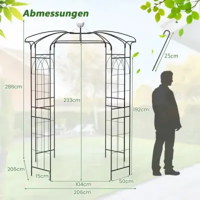 Oblúk na ruže kovový pavilón na ruže záhradný oblúk na popínavé rastliny oblúk na záhradu 206 x 206 x 286 cm čierny