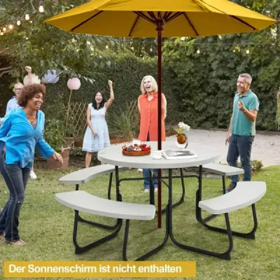 Costway Sitzgarnitur für 8 Personen Picknicktisch mit Schirmloch & 4 Bänken 190 x 76 cm Weiß