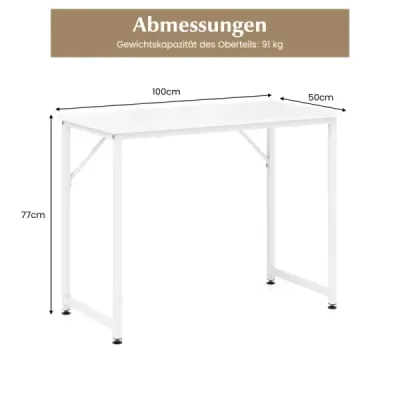 PC stôl s nastaviteľnými opierkami nôh Kompaktný počítačový stôl 100 x 50 x 77 cm Biely