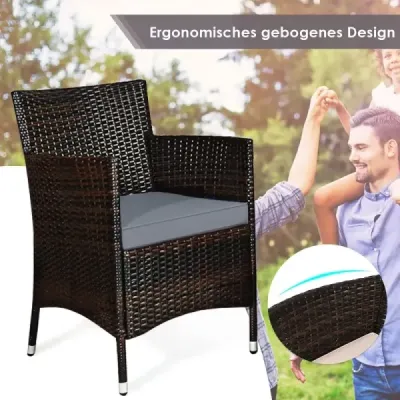 Costway 4 TLG. Outdoor Terrassenmöbel Set aus PE Rattan mit Gehärtetem Glastisch & Kissen Grau