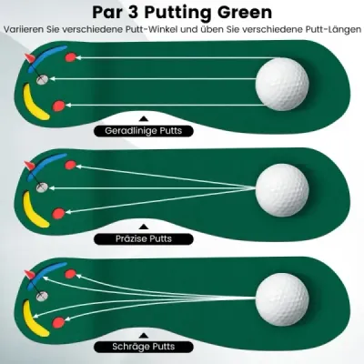 300 x 96 cm Golfová podložka na odkladanie s 3 odkladacími pohármi a 1 vlajkou Skladacia golfová podložka na cvičenie Green