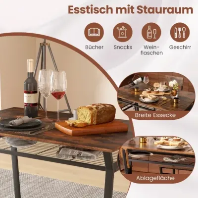 Costway Esstisch Set 5-teilig Küchentisch mit 4 Stühlen & Regal Essgruppe Sitzgruppe Industrie Vintage