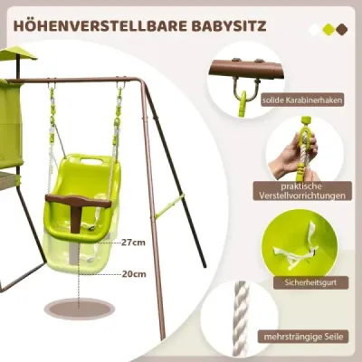 Costway Spielturm Klettergerüst mit Schaukel Rutsche und Leiter Outdoor Kinder Kletterturm 225 x 203 x 168 cm Grün