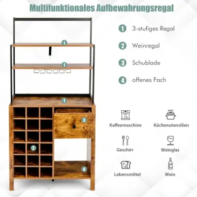 Costway Küchenschrank 160cm Buffetschrank mit Weinregal und Schublade 74 x 40 x 160 cm