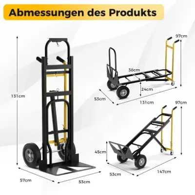 Vozík na vrecia 3 v 1 so 4 gumovými pneumatikami a viazacím lanom Ručný vozík Prepravný vozík s nosnosťou do 360 kg / 450 kg