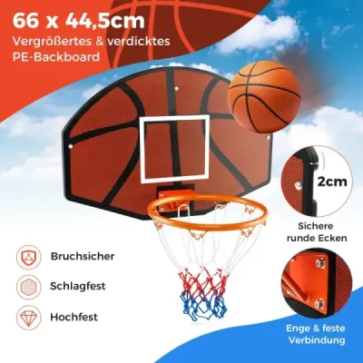 Basketbalový kôš vnútorný mini basketbalový kôš na montáž na stenu 66 x 44,5 cm zadná stena čierna + červená