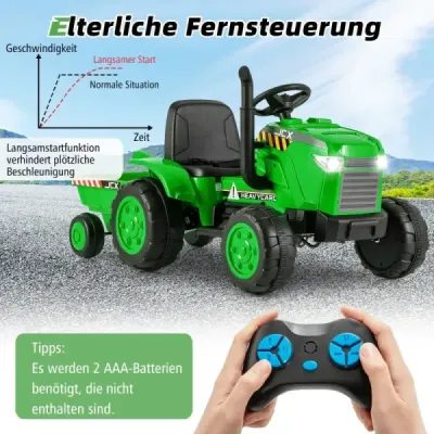 2 v 1 Detský elektrický traktor s prívesom a elektrické autíčko na diaľkové ovládanie - červené