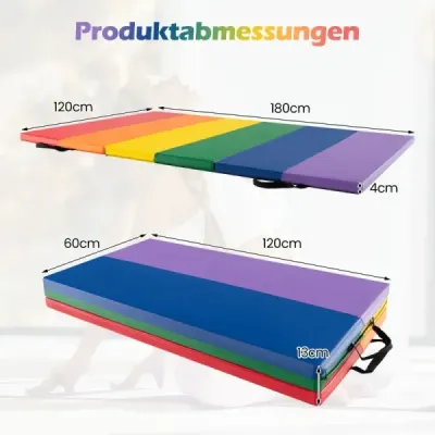 Costway Turnmatte klappbar Weichbodenmatte Gymnastikmatte 5 fach faltbar aus PU mit Tragegriff 180 x 120 x 4 cm