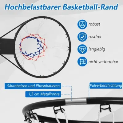 ?45cm Basketbalový kôš s krúžkom a sieťou na montáž na dvere a stenu Vnútorný mini basketbalový kôš čierny