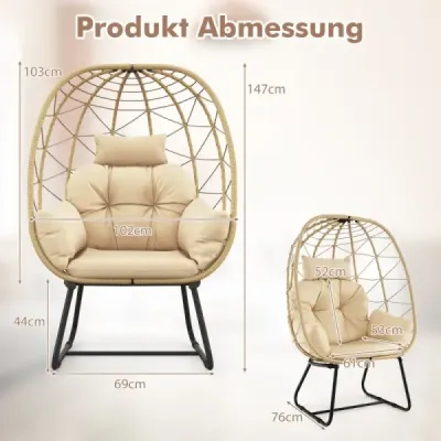 Ratanové prútené kreslo s odnímateľným vankúšom a kovovým rámom Oversized Lounge Chair Grey