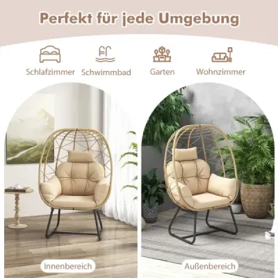 Ratanové prútené kreslo s odnímateľným vankúšom a kovovým rámom Oversized Lounge Chair Grey