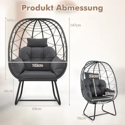 Ratanové prútené kreslo s odnímateľným vankúšom a kovovým rámom Oversized Lounge Chair Grey