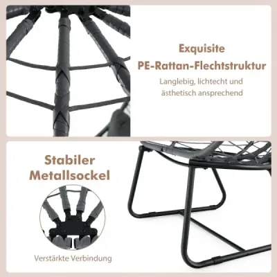 Ratanové prútené kreslo s odnímateľným vankúšom a kovovým rámom Oversized Lounge Chair Grey