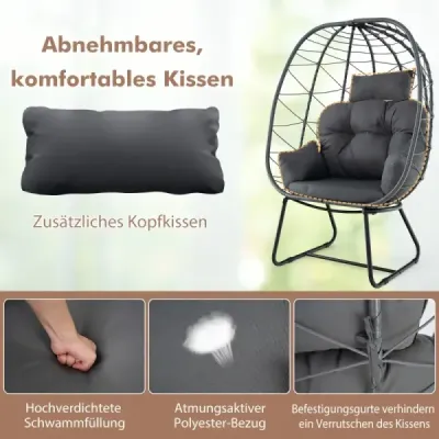 Ratanové prútené kreslo s odnímateľným vankúšom a kovovým rámom Oversized Lounge Chair Grey
