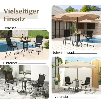 Costway Bistrotisch mit 2 Klappbaren Stühlen & Schirmloch 3-tlg. Outdoor Barhocker Set Balkonmöbel