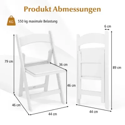 Sada 2 záhradných stoličiek zo syntetickej živice odolných voči poveternostným vplyvom Skladacie stoličky s nosnosťou do 500 kg 46 x 44 x 79 cm Biela