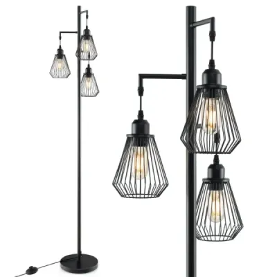 Moderná stojacia lampa 169 cm priemyselná stojacia lampa s 3 tienidlami 25 x 168 cm čierna
