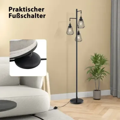 Moderná stojacia lampa 169 cm priemyselná stojacia lampa s 3 tienidlami 25 x 168 cm čierna