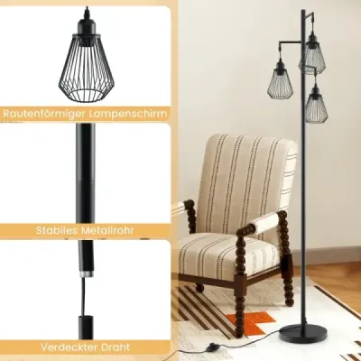 Moderná stojacia lampa 169 cm priemyselná stojacia lampa s 3 tienidlami 25 x 168 cm čierna