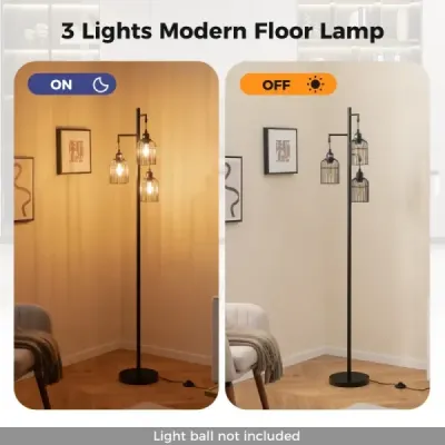 Moderná stojacia lampa 169 cm priemyselná stojacia lampa s 3 tienidlami nožný spínač 25 x 169 cm čierna