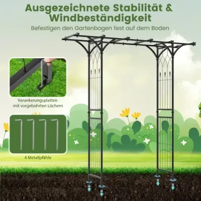 Oblúk na ruže kovový záhradný oblúk na popínavé rastliny oblúk na záhradu 200 x 52 x 206 cm čierny