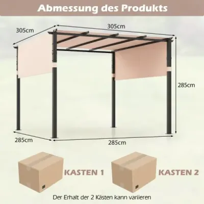 Pergola 3,05 x 3,05 m s 2 nastaviteľnými strechami Vodotesný Stabilný Zimovzdorný altánok Béžová