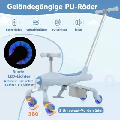 Kočík 2 v 1 pre deti Kočík s motívom lietadla s kolieskami s LED osvetlením Ružová