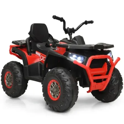 Costway 12V Elektro Kinderquad mit Scheinwerfer 4 Räder Kinder Kinderauto Elektroauto für Kinder ab 3 Jahren Rot