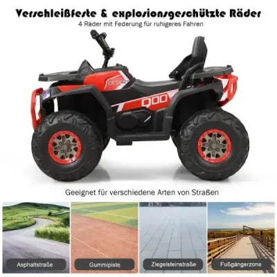 Costway 12V Elektro Kinderquad mit Scheinwerfer 4 Räder Kinder Kinderauto Elektroauto für Kinder ab 3 Jahren Rot