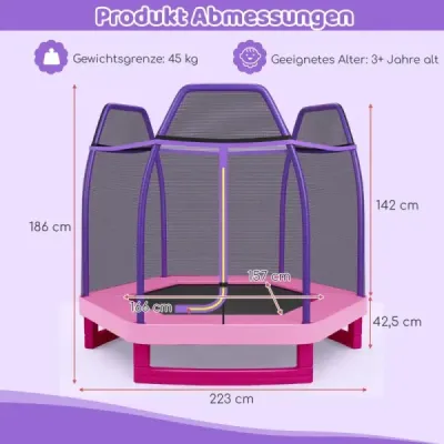 Detská trampolína do 150 kg s bezpečnostnou sieťou a pružinovým vankúšom 223 x 223 x 186 cm Modrá