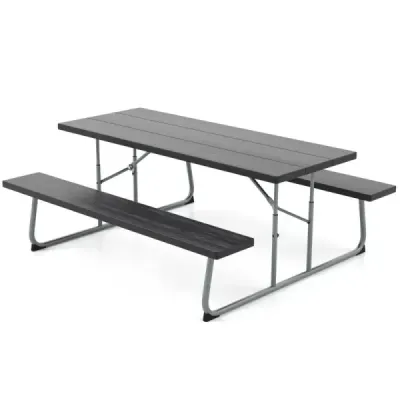 Costway Klappbarer Picknicktisch mit 2 Bänken 183 cm Campingtisch-Set mit Metallrahmen Schwarz