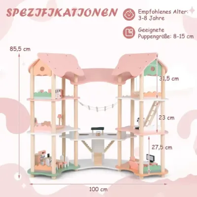 Detský drevený domček pre bábiky s 32 realistickými nábytkovými doplnkami a strechami Dom snov pre domácich majstrov