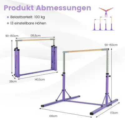 Skladacia gymnastická tyč pre deti Domáce fitnes zariadenie bez kolísania 136 x 172 x (90-150) cm Ružová