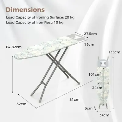 Costway Klappbares Bügelbrett mit Eisenablage & 7 Verstellbarer Höhe Bügeltisch bis 30kg Belastbar Gestreift S